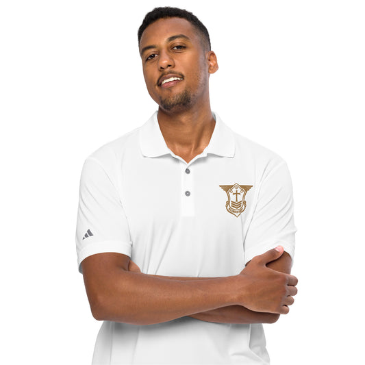 White Adidas Performance Golf Polo w/SOC Emblem - Old Gold Embroidered