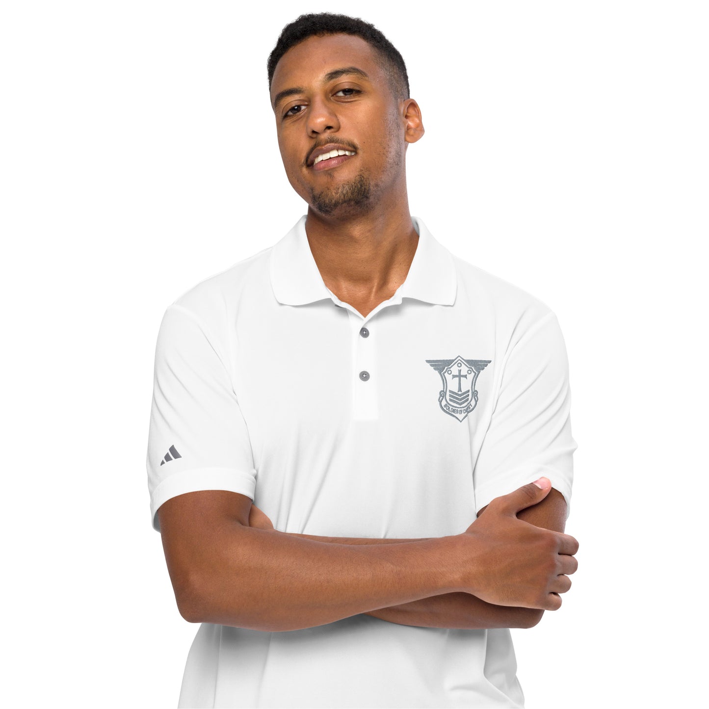 White Adidas Performance Golf Polo w/SOC Emblem - Grey Embroidered