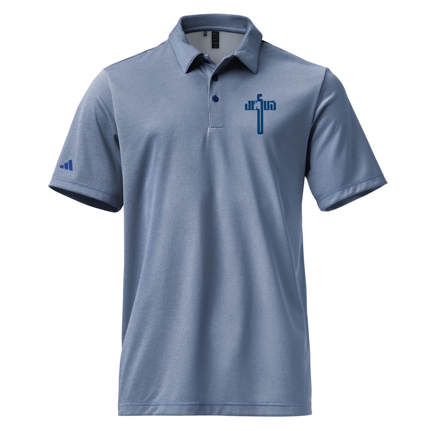 Jesus Cross Royal Blue Embroidered Adidas Men's Golf Polo Shirt