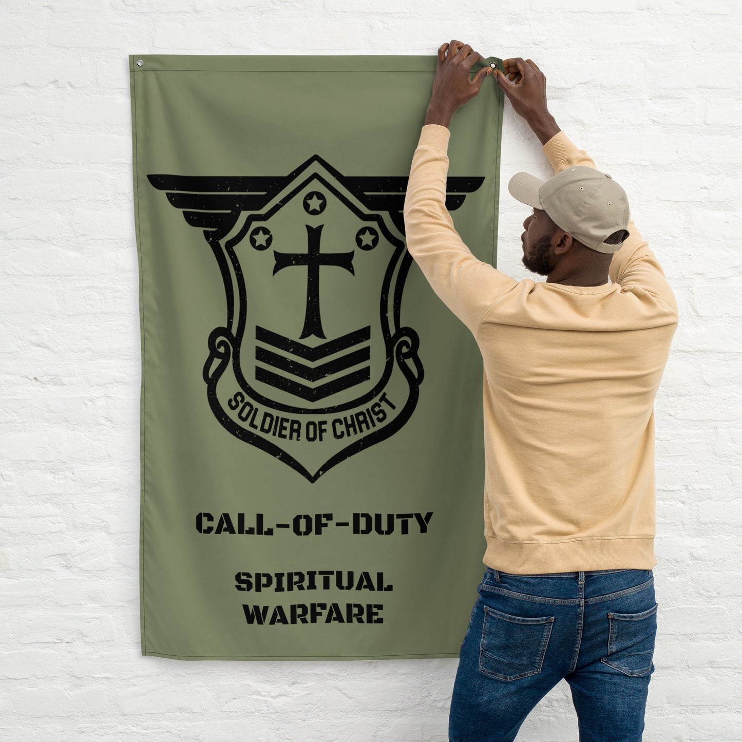 Black on Military Green Call-of-Duty Vertical Flag