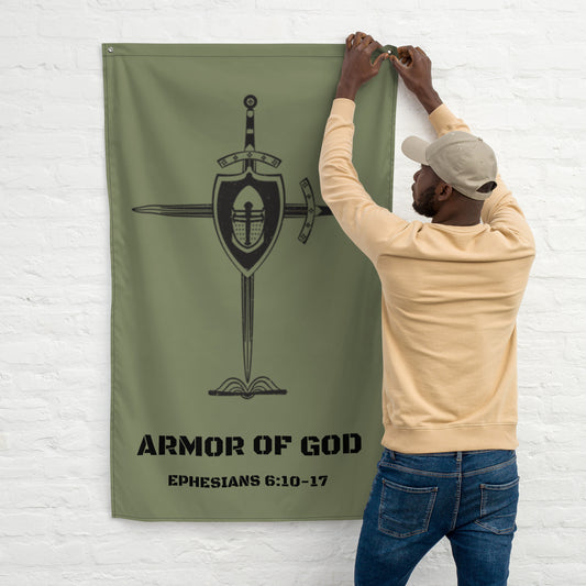 Black on Military Green Armor of God Vertical Flag