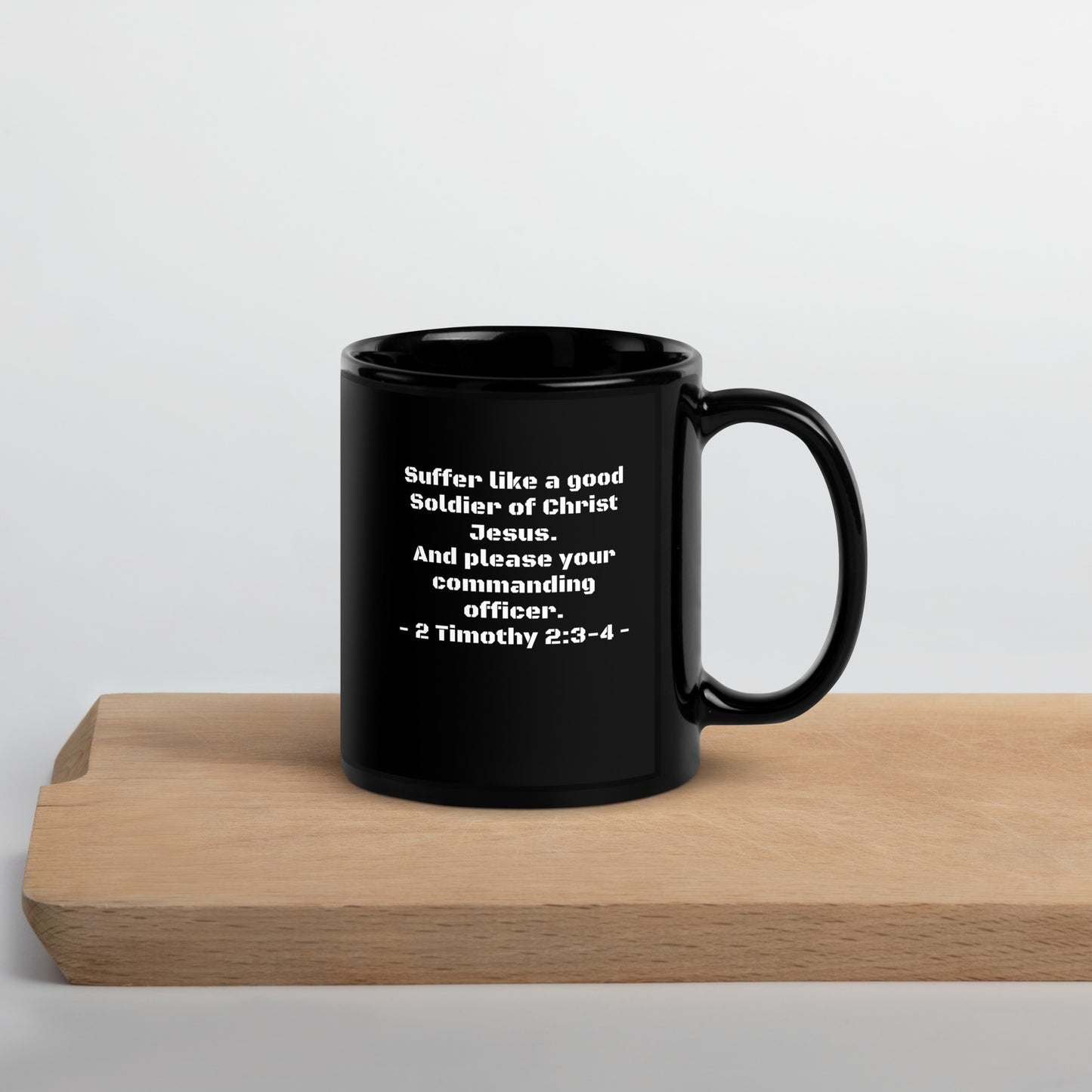 2 Timothy 2:3-4 Black Glossy Mug w/SOC Emblem