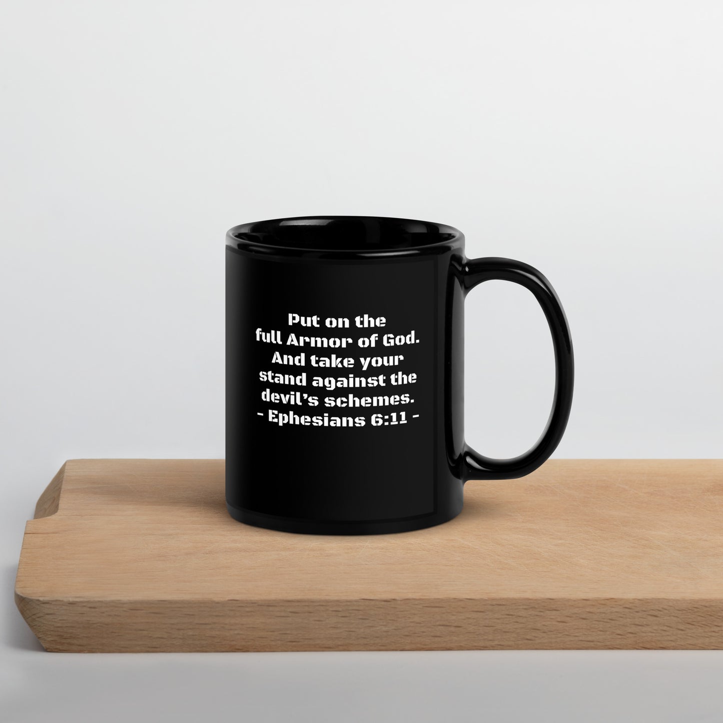 Ephesians 6:11 Black Glossy Mug w/SOC Emblem