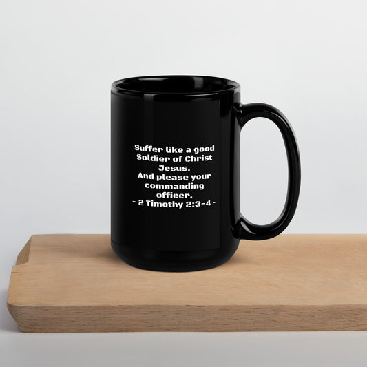 2 Timothy 2:3-4 Black Glossy Mug w/SOC Emblem