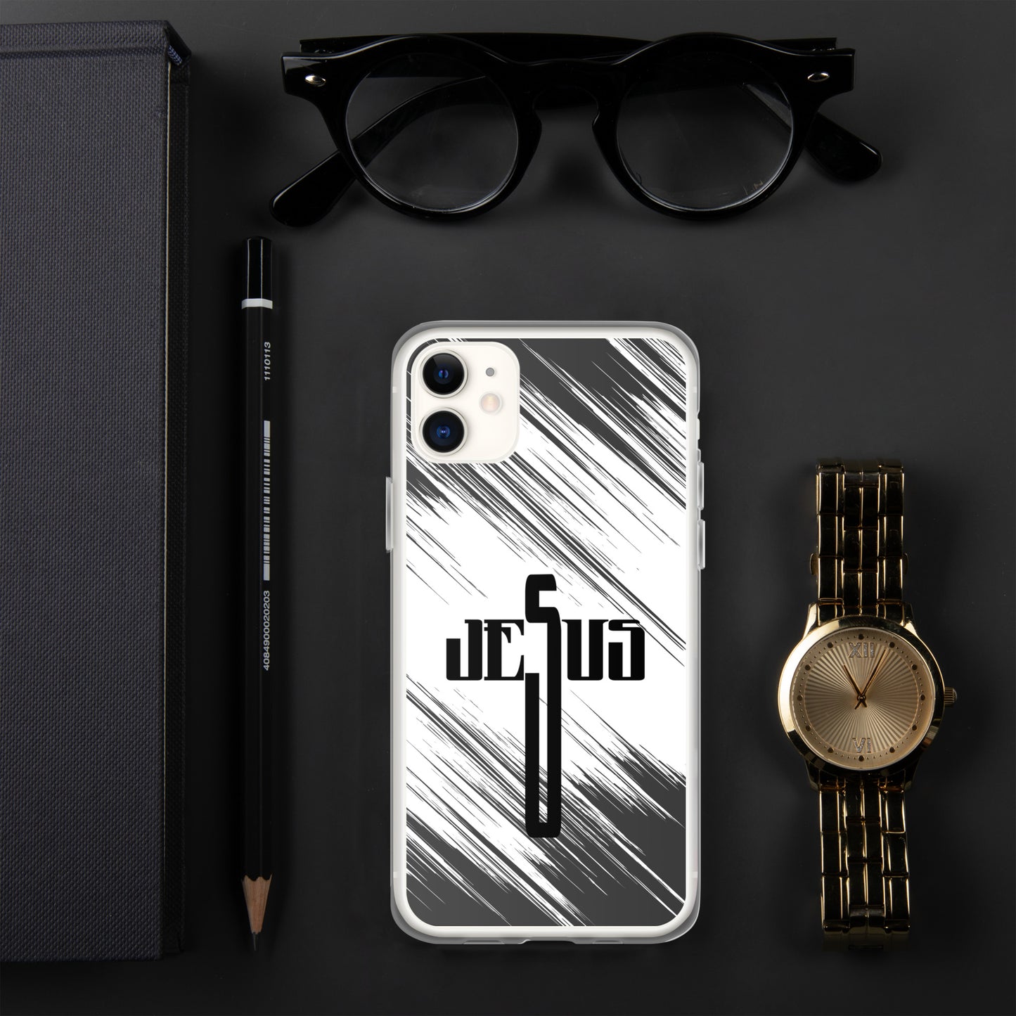 Jesus Cross Black Black Brush Clear Case for iPhone®