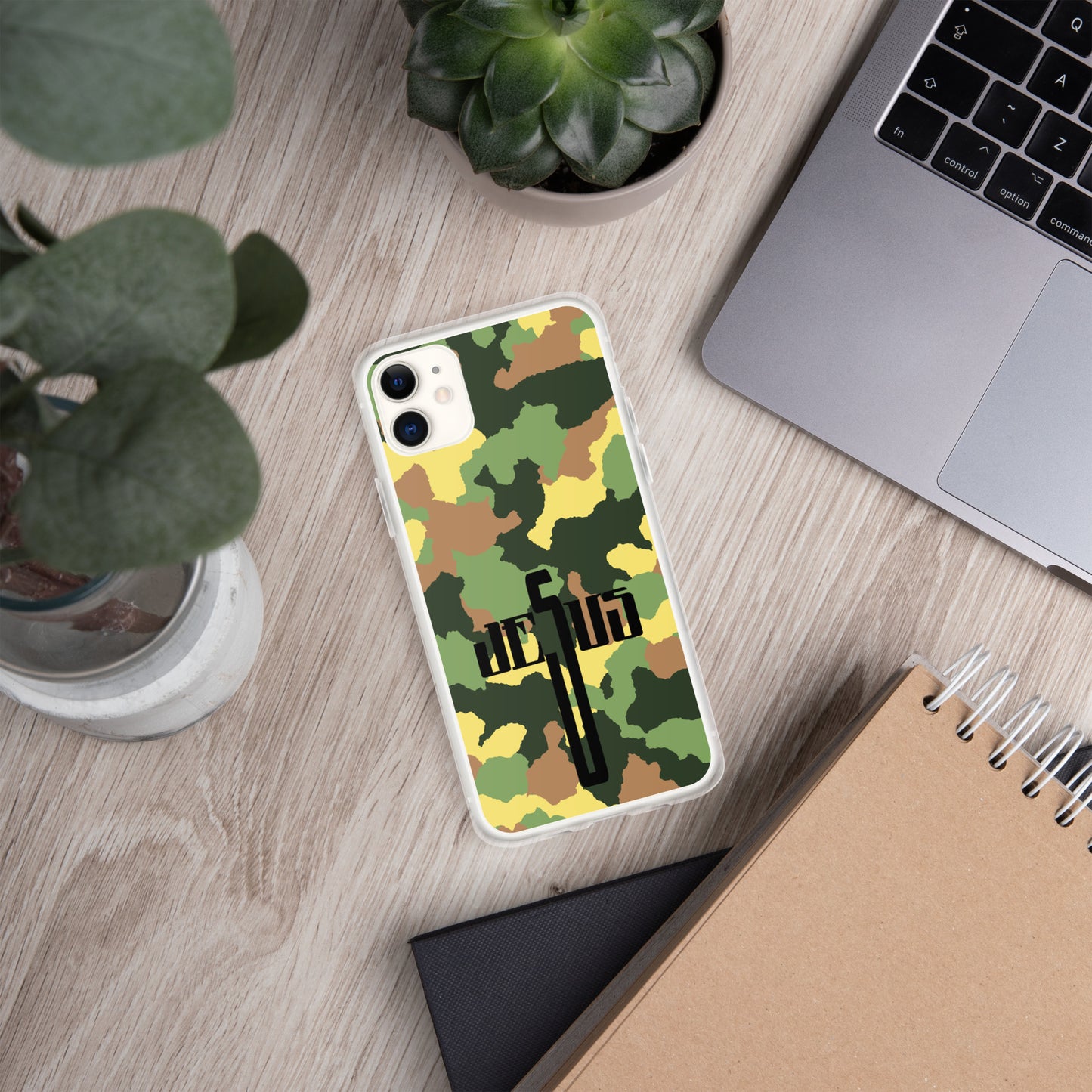 Jesus Cross Black Camo Green Clear Case for iPhone®