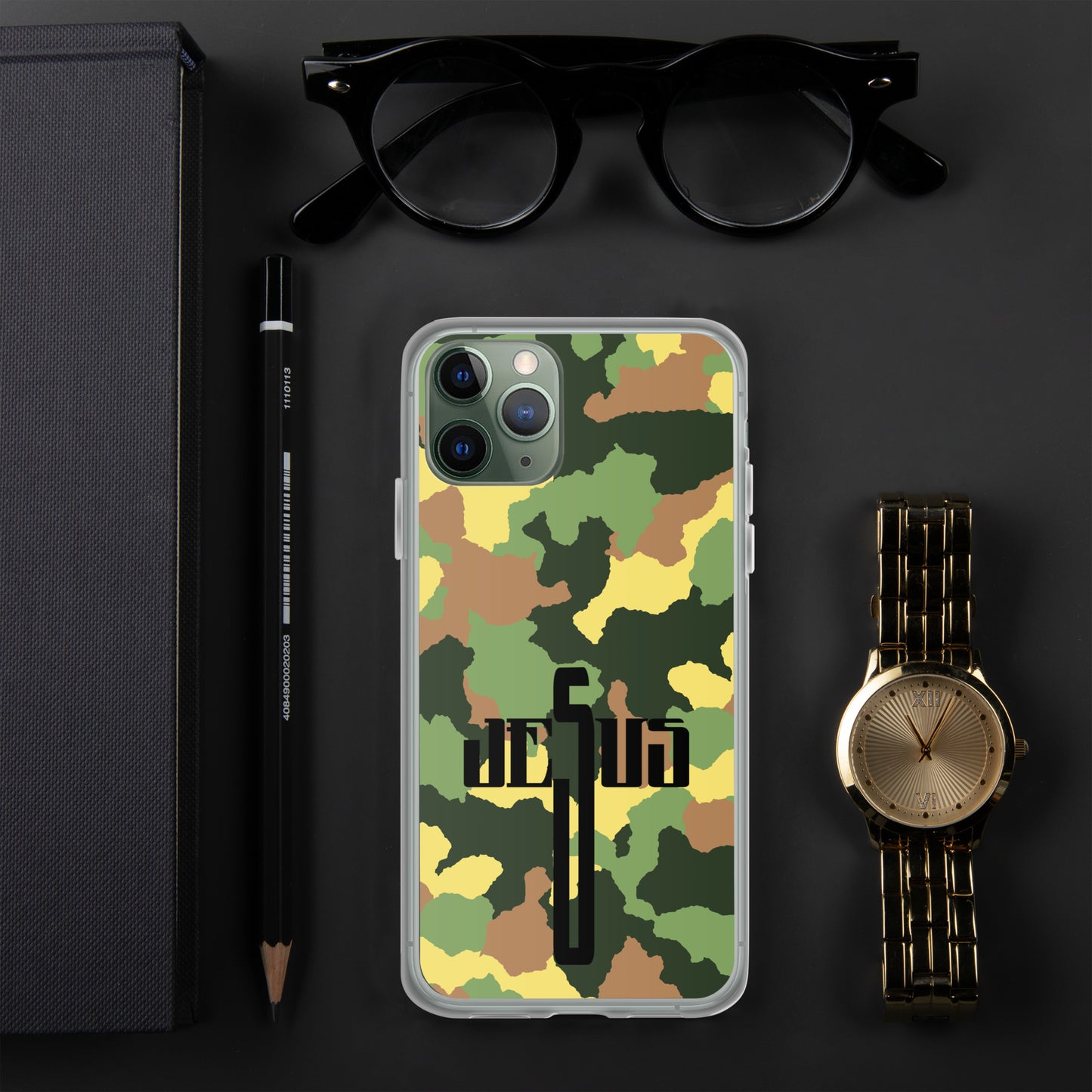 Jesus Cross Black Camo Green Clear Case for iPhone®