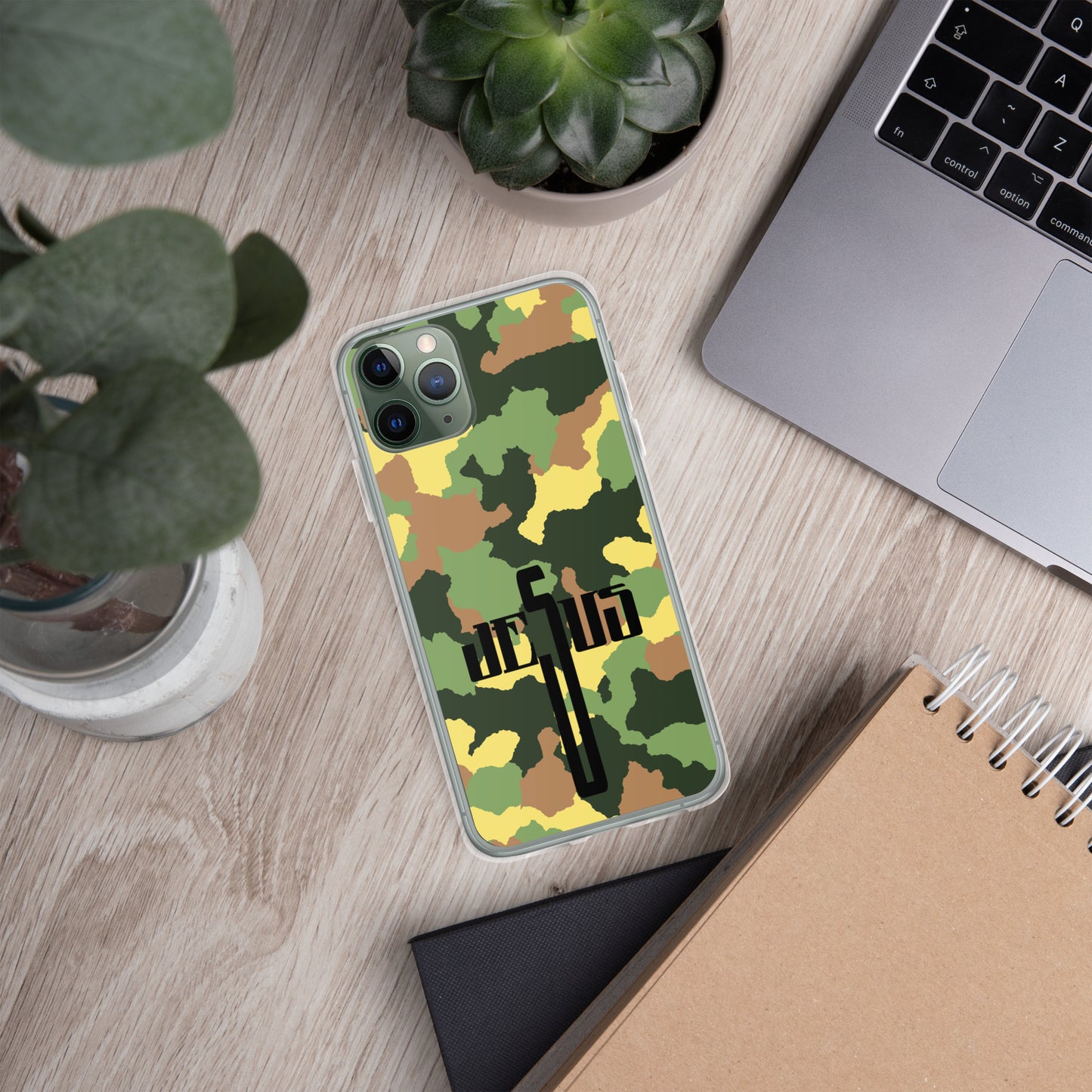 Jesus Cross Black Camo Green Clear Case for iPhone®