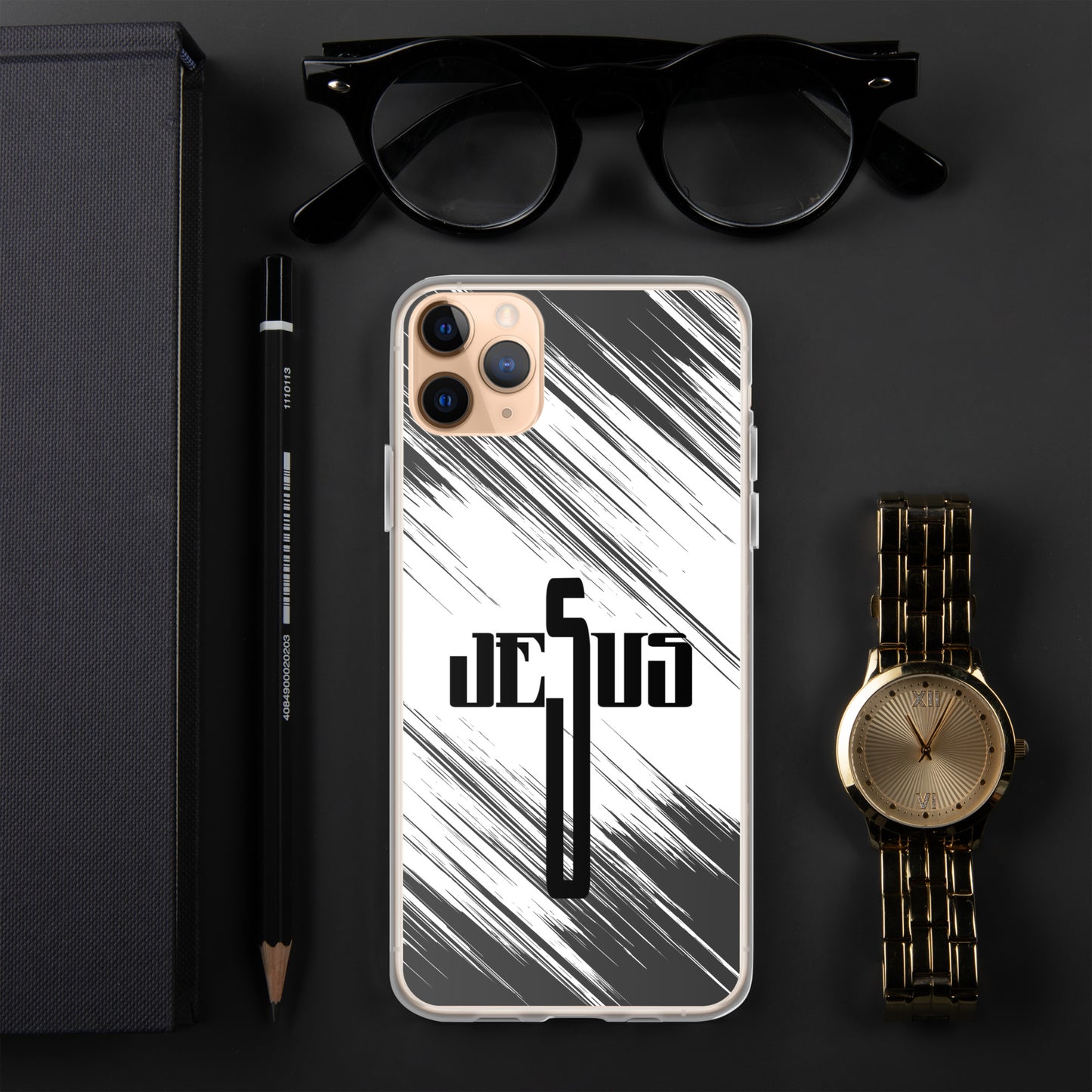 Jesus Cross Black Black Brush Clear Case for iPhone®