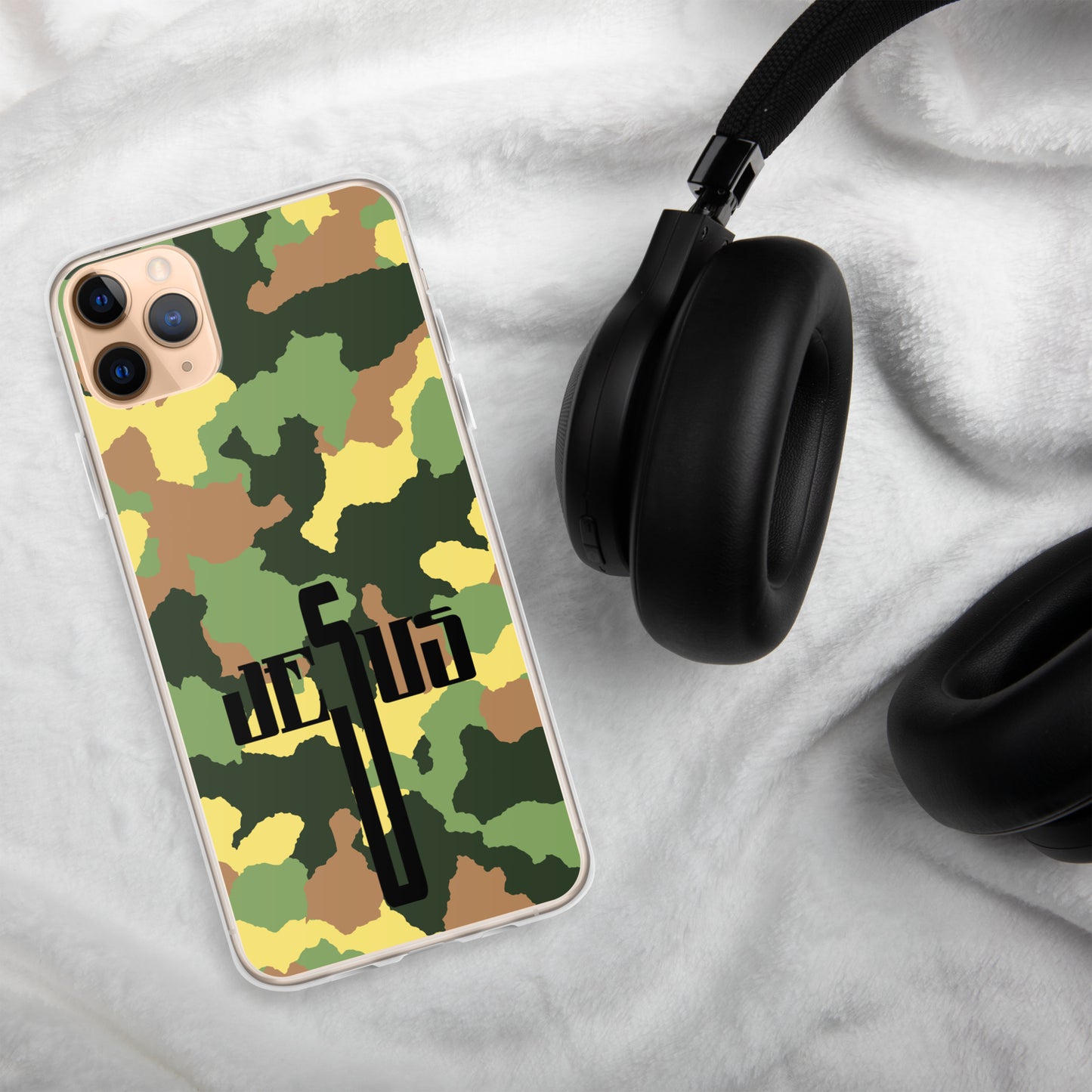 Jesus Cross Black Camo Green Clear Case for iPhone®