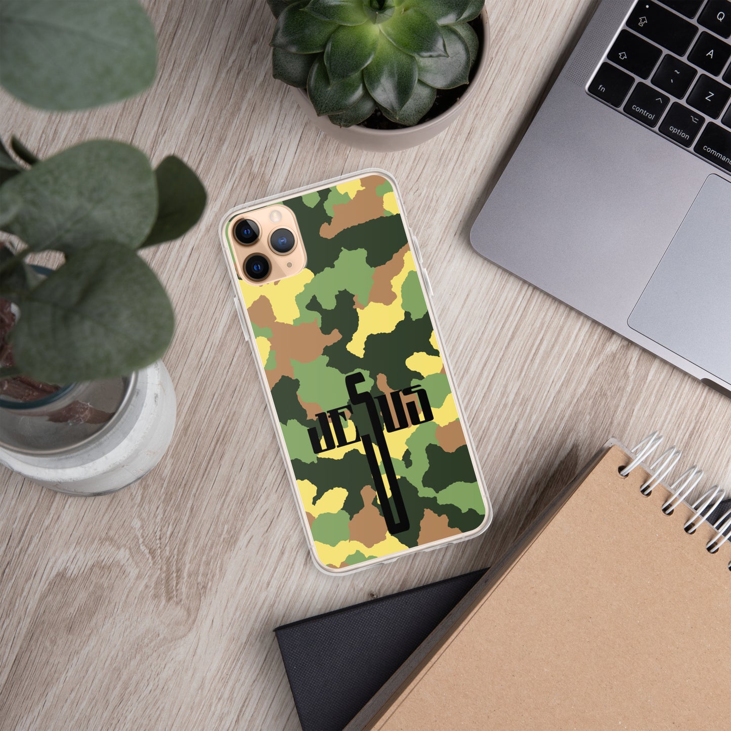 Jesus Cross Black Camo Green Clear Case for iPhone®