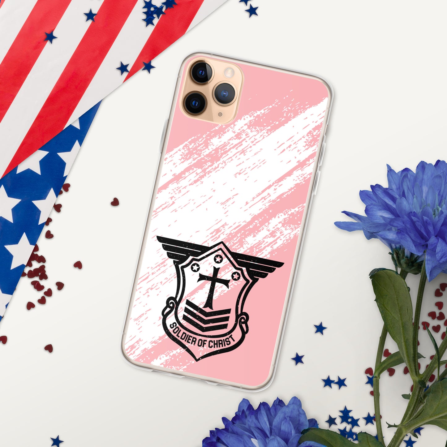 Soldier of Christ Black Rose Pink Brush Clear Case for iPhone®