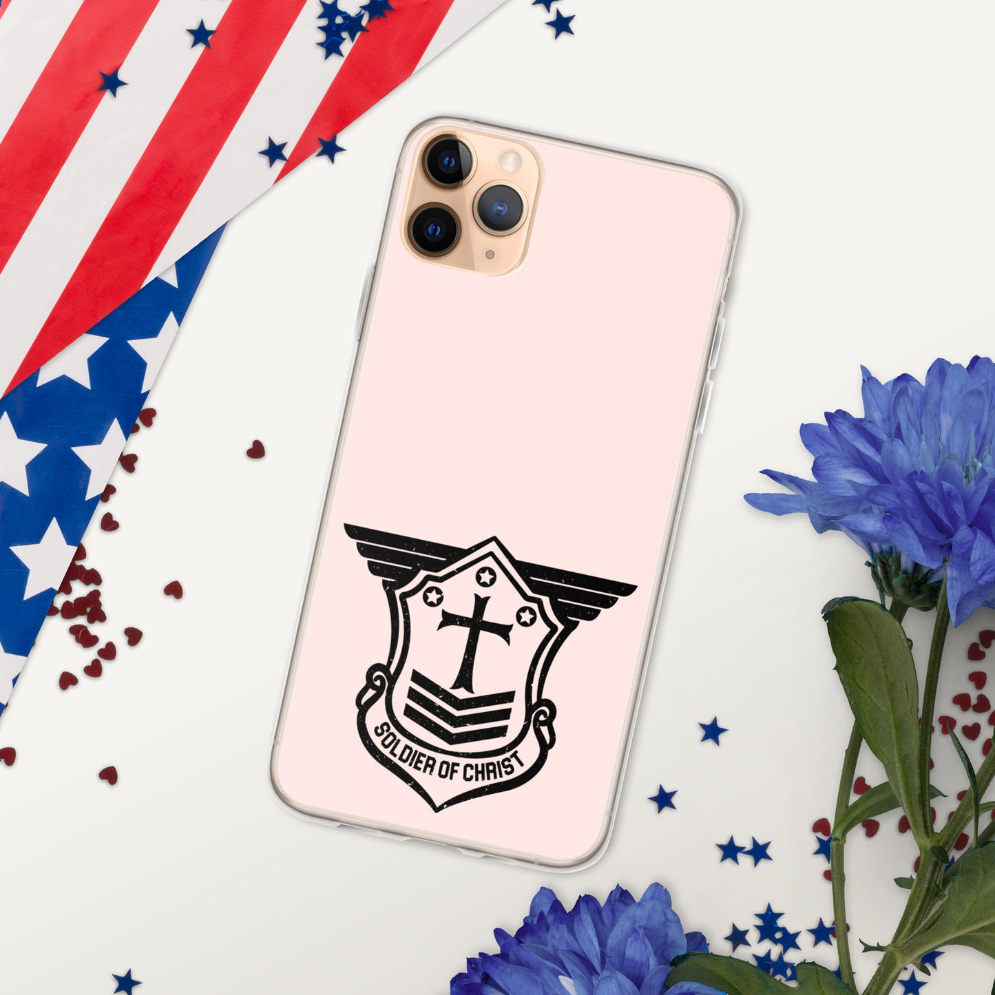 Soldier of Christ Black Rose Pink Clear Case for iPhone®