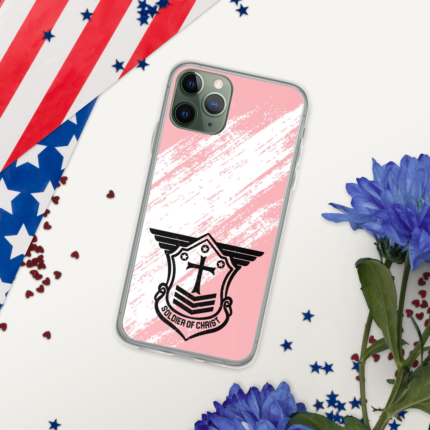 Soldier of Christ Black Rose Pink Brush Clear Case for iPhone®