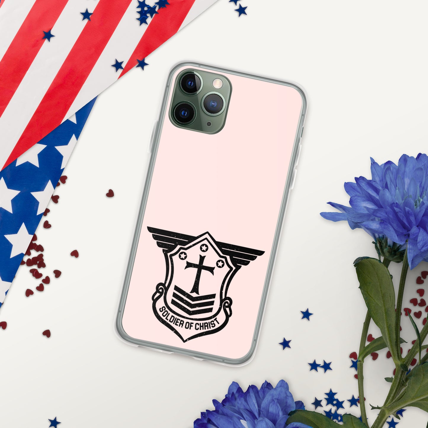 Soldier of Christ Black Rose Pink Clear Case for iPhone®