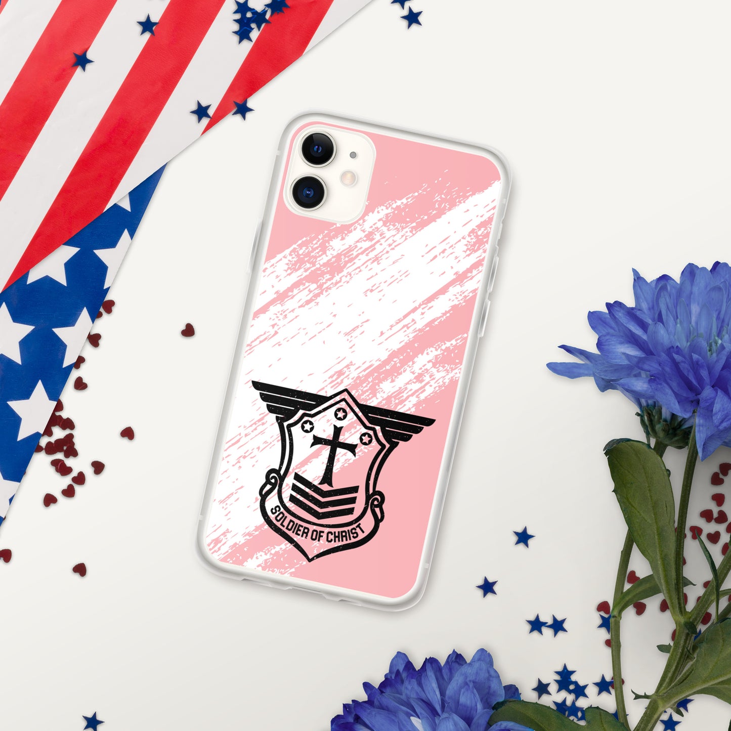 Soldier of Christ Black Rose Pink Brush Clear Case for iPhone®