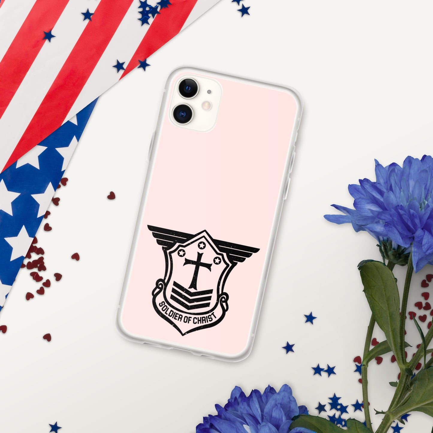 Soldier of Christ Black Rose Pink Clear Case for iPhone®