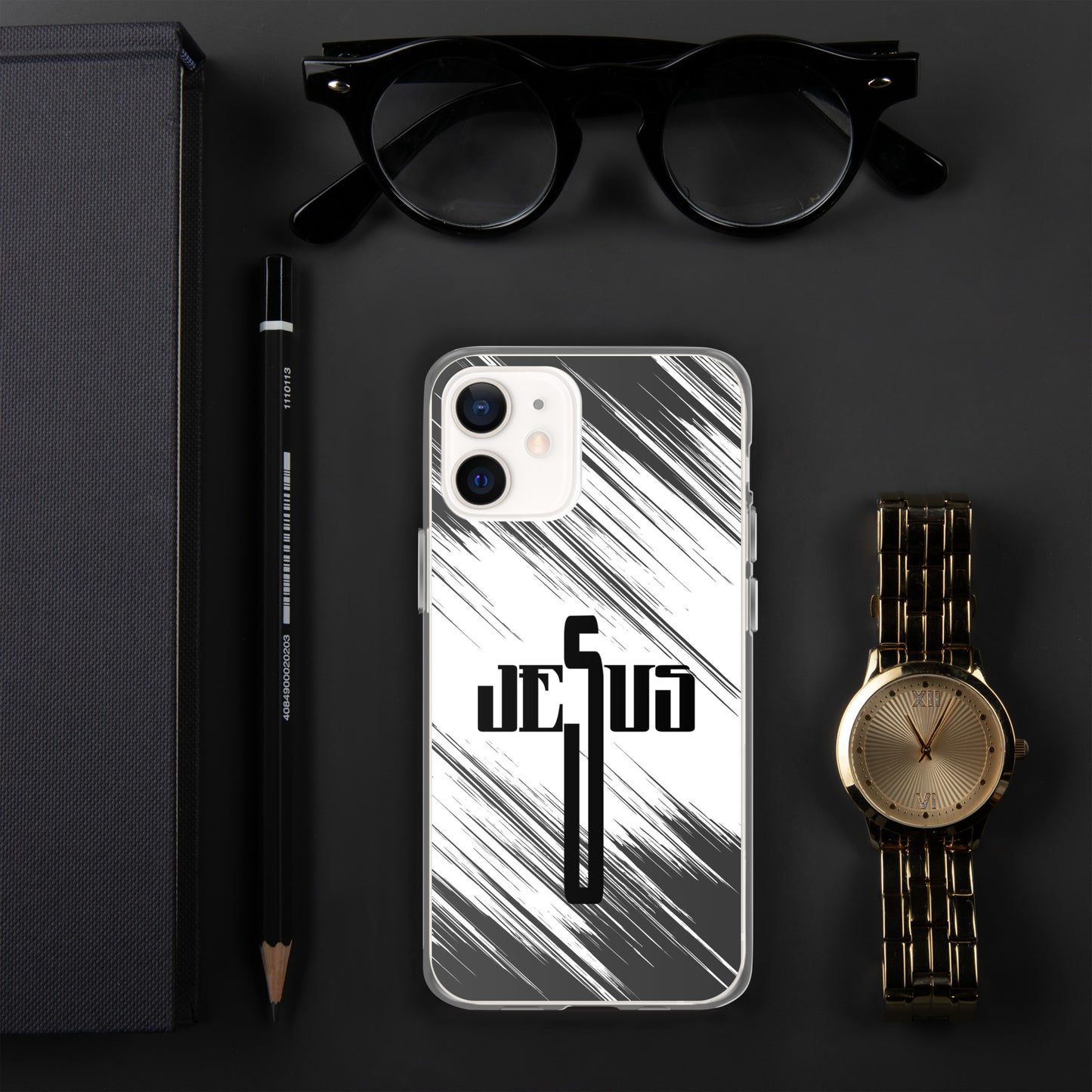 Jesus Cross Black Black Brush Clear Case for iPhone®