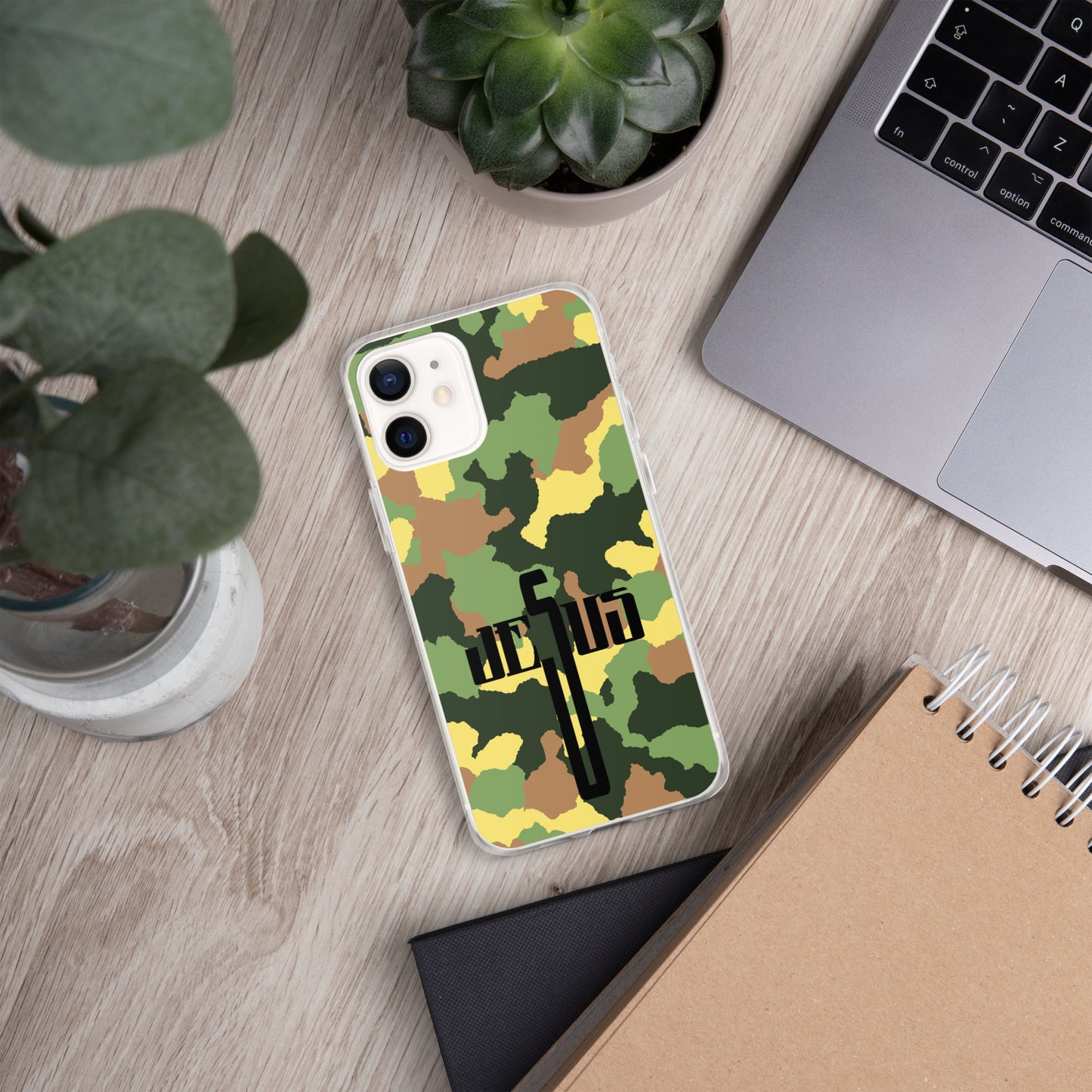 Jesus Cross Black Camo Green Clear Case for iPhone®