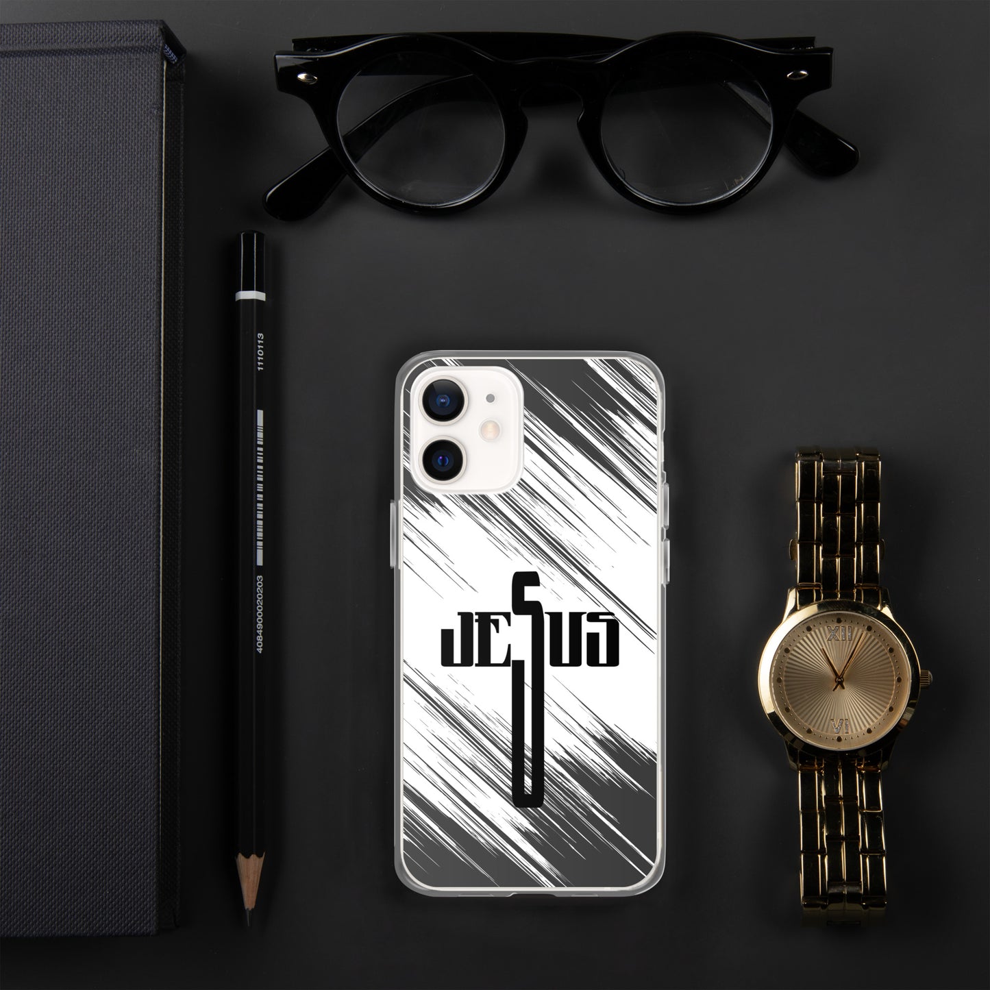 Jesus Cross Black Black Brush Clear Case for iPhone®