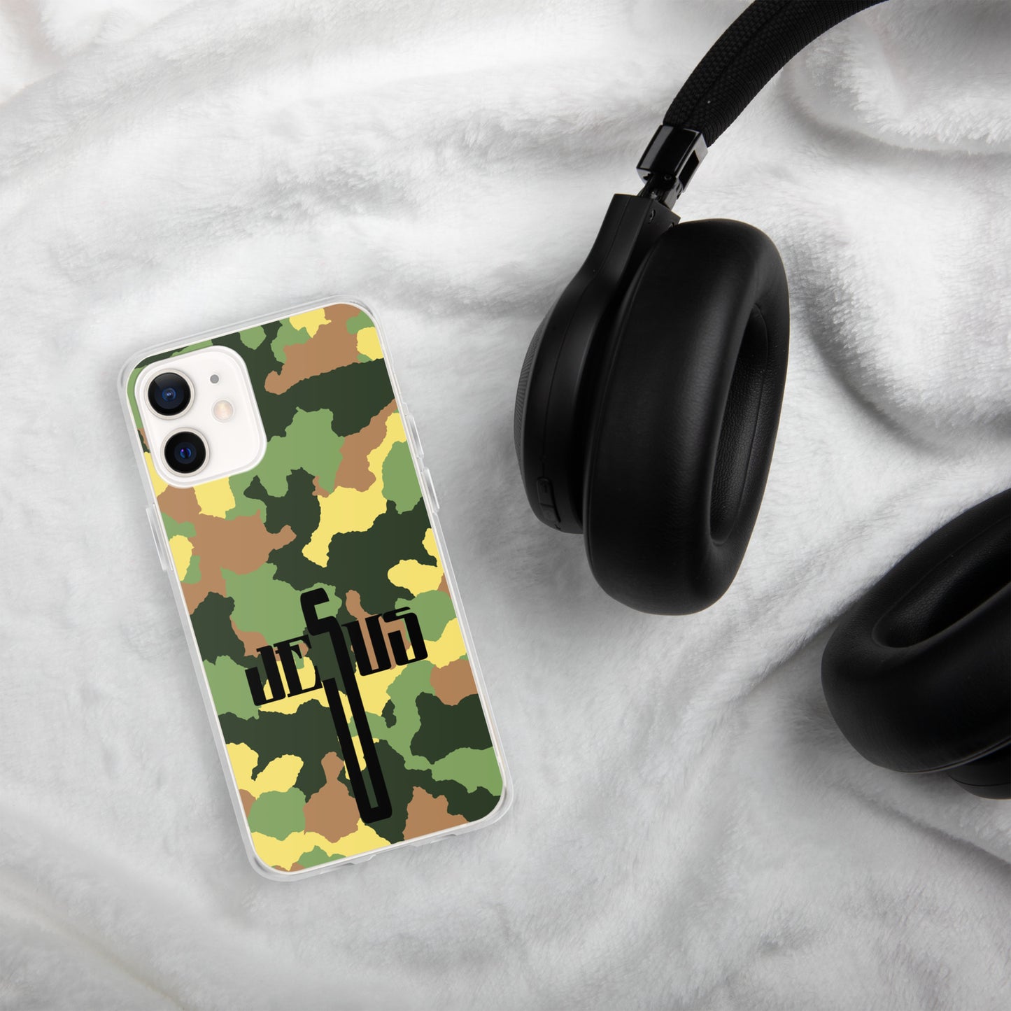 Jesus Cross Black Camo Green Clear Case for iPhone®