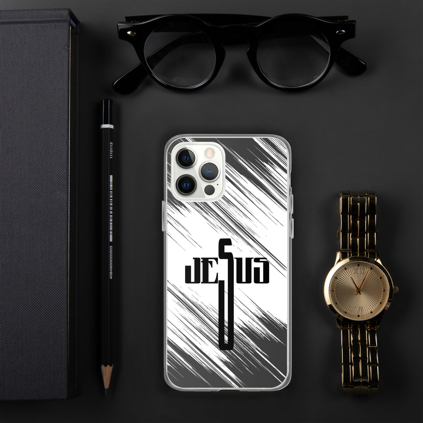 Jesus Cross Black Black Brush Clear Case for iPhone®