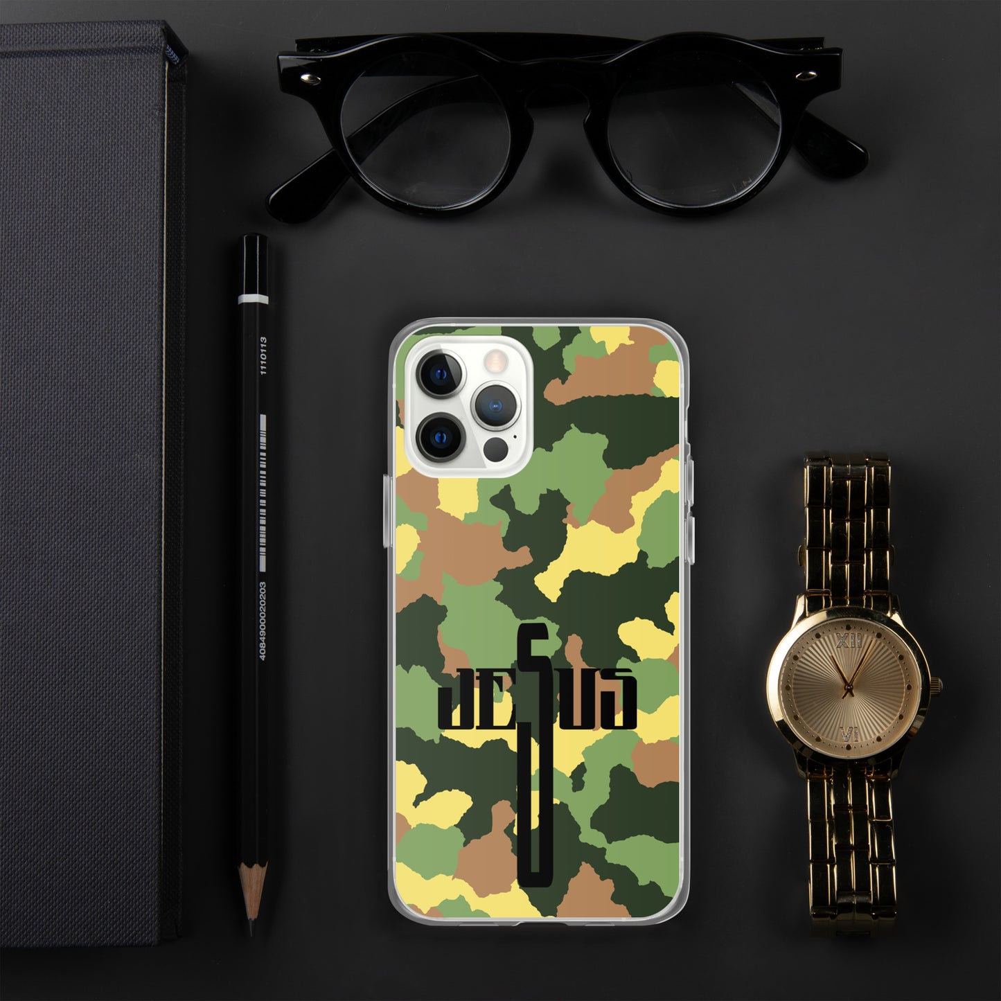 Jesus Cross Black Camo Green Clear Case for iPhone®