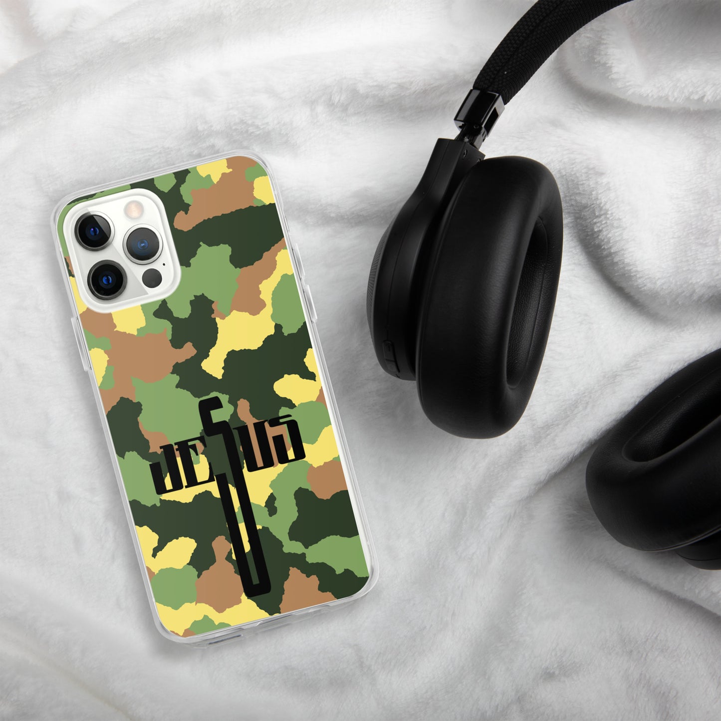 Jesus Cross Black Camo Green Clear Case for iPhone®