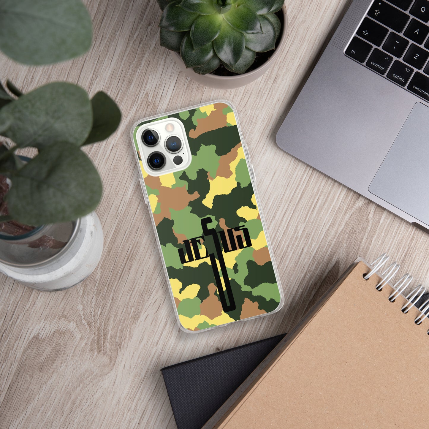 Jesus Cross Black Camo Green Clear Case for iPhone®