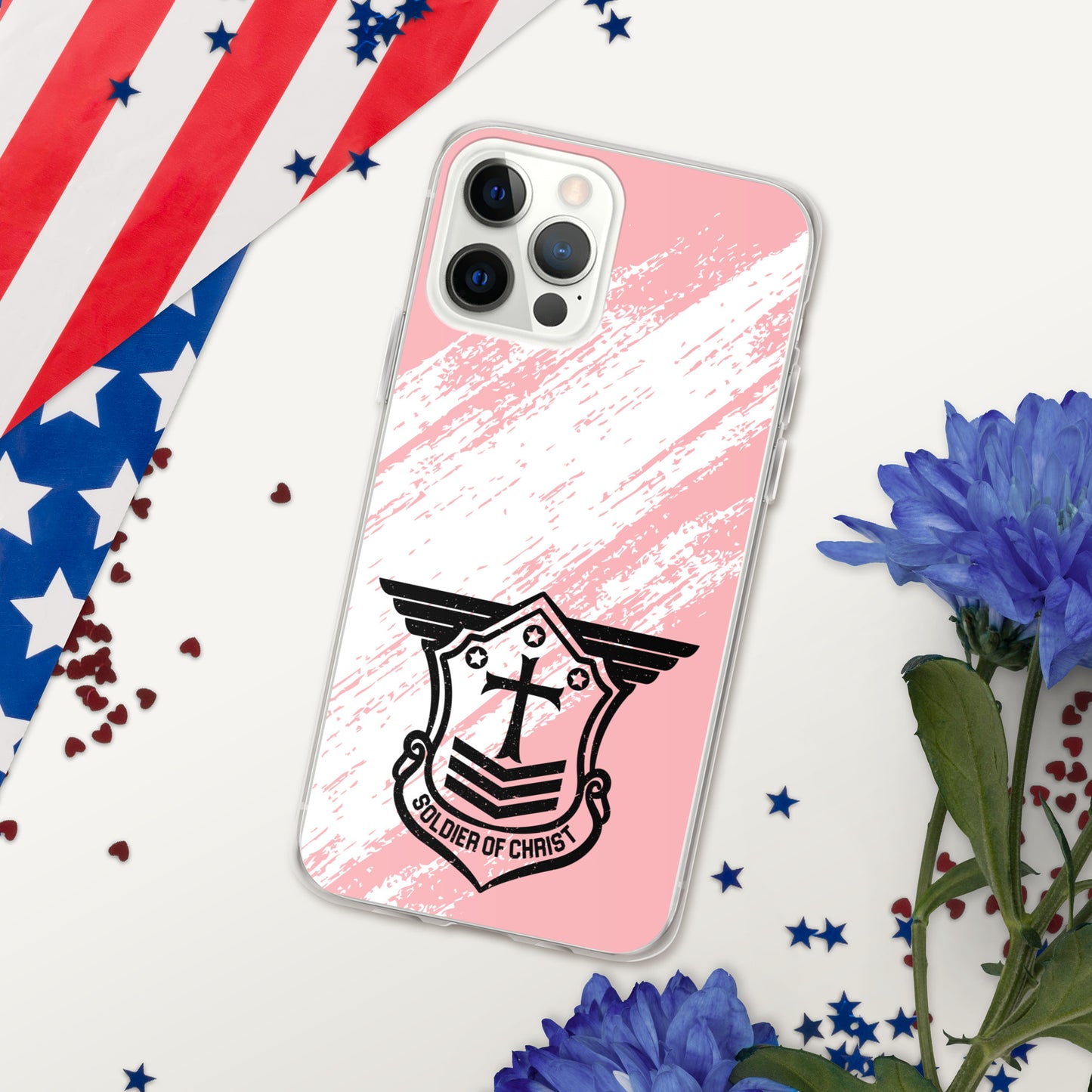 Soldier of Christ Black Rose Pink Brush Clear Case for iPhone®