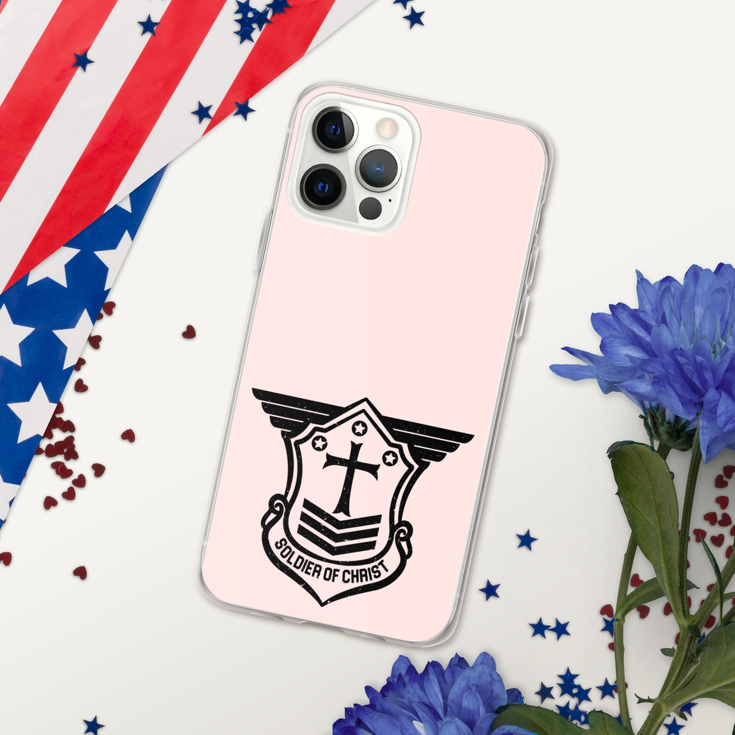 Soldier of Christ Black Rose Pink Clear Case for iPhone®