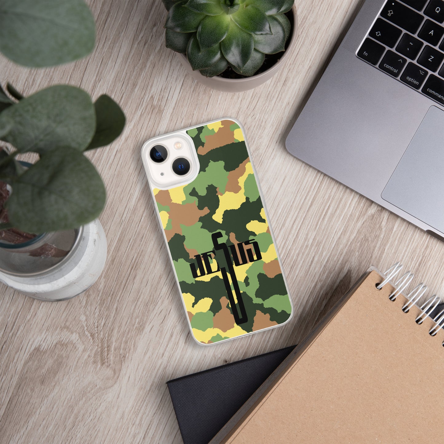 Jesus Cross Black Camo Green Clear Case for iPhone®