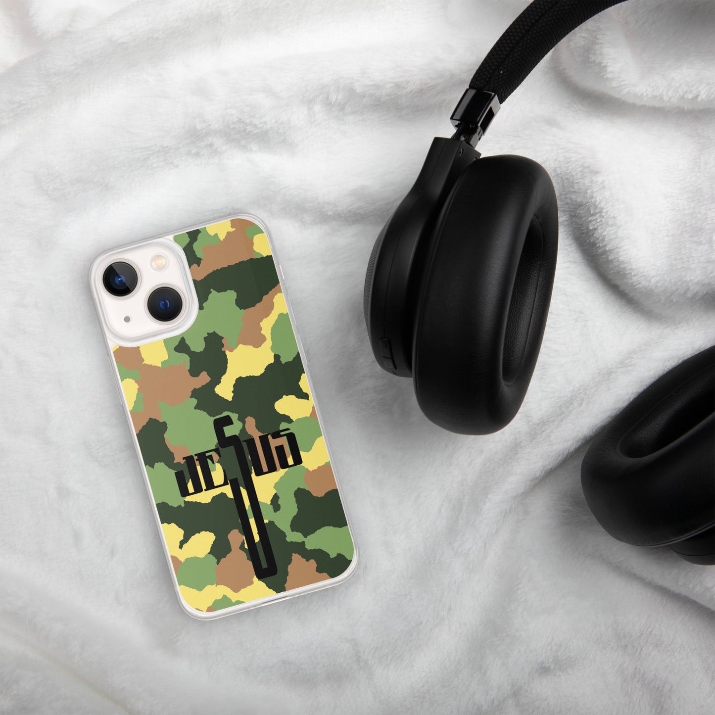 Jesus Cross Black Camo Green Clear Case for iPhone®