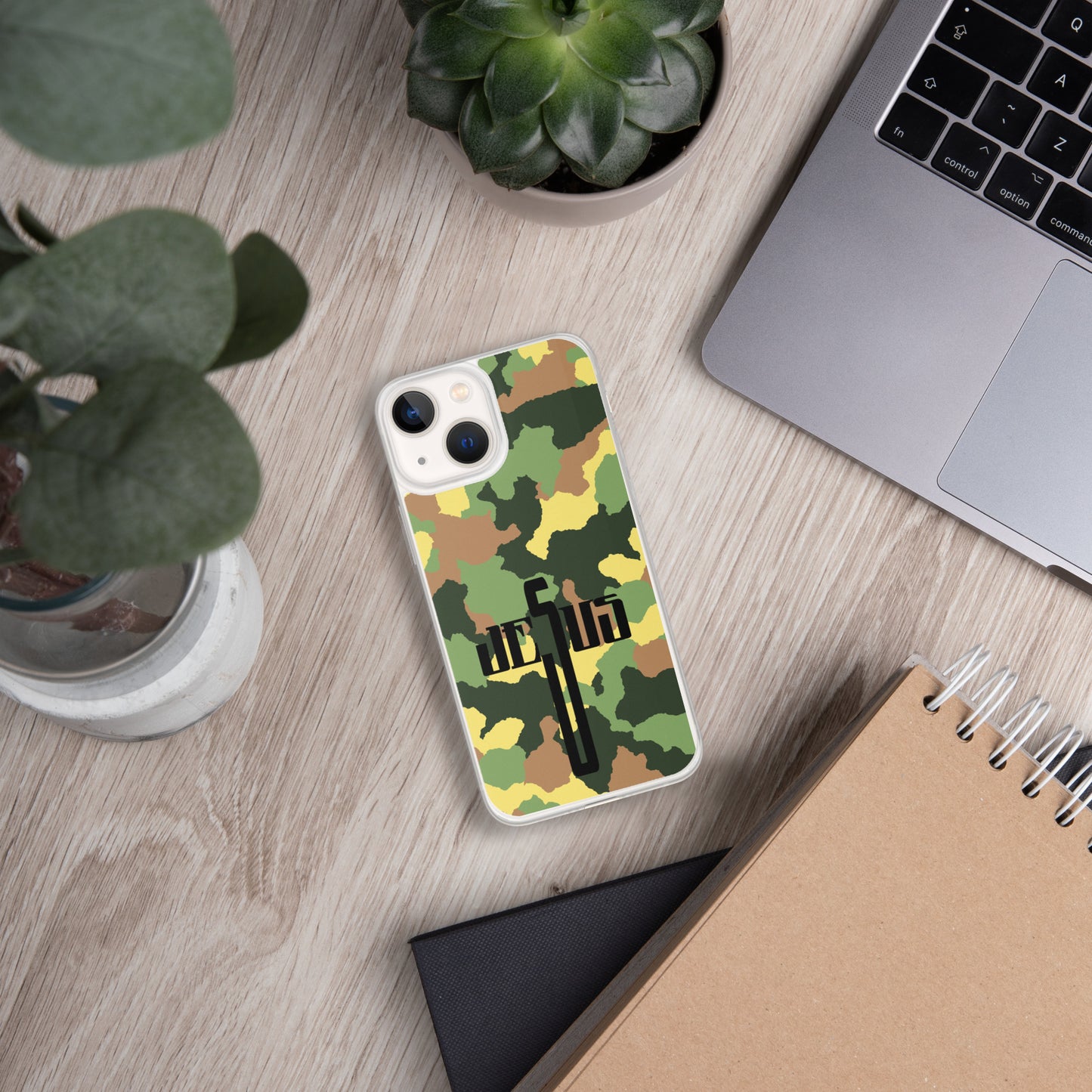 Jesus Cross Black Camo Green Clear Case for iPhone®