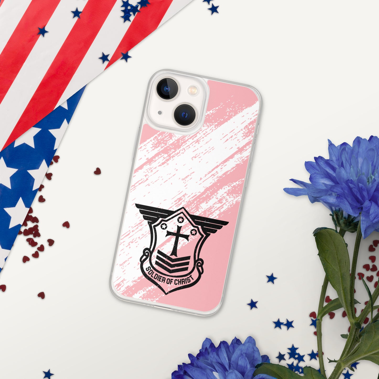 Soldier of Christ Black Rose Pink Brush Clear Case for iPhone®