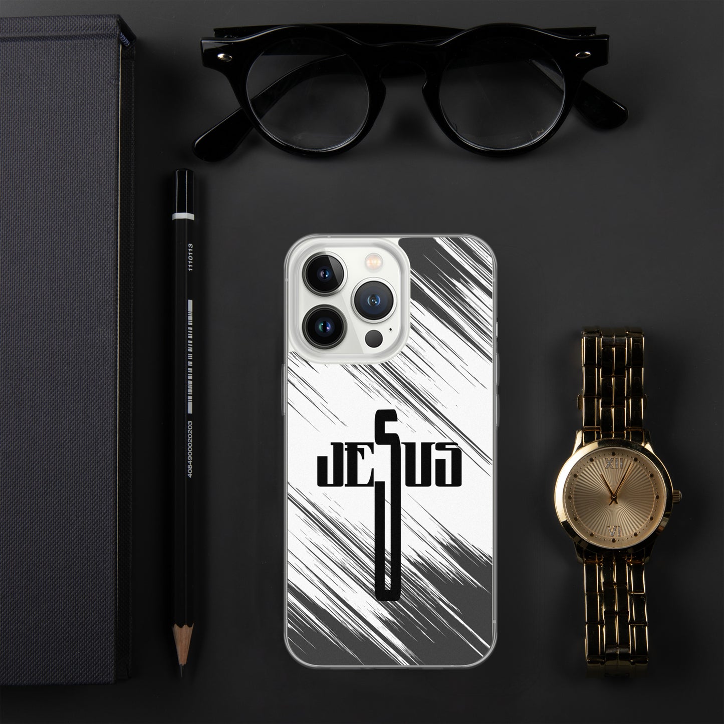 Jesus Cross Black Black Brush Clear Case for iPhone®