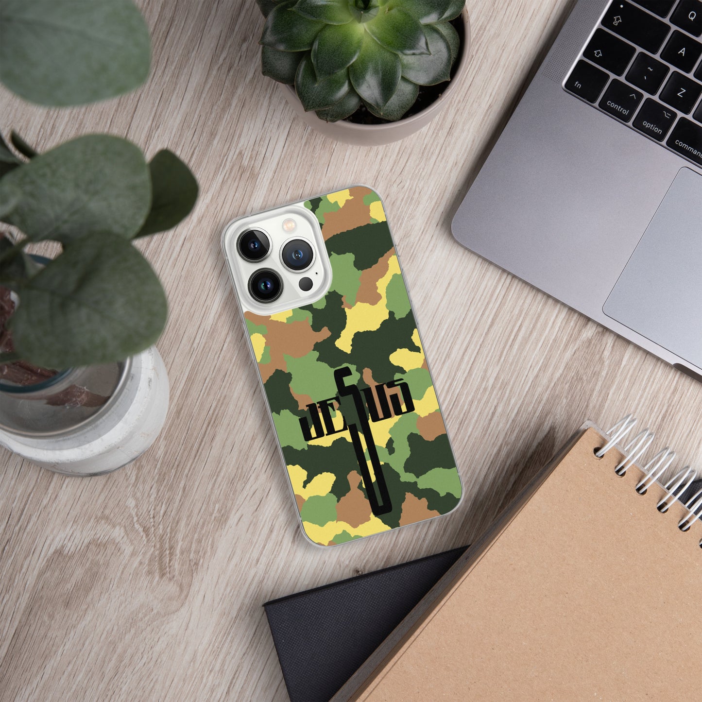 Jesus Cross Black Camo Green Clear Case for iPhone®