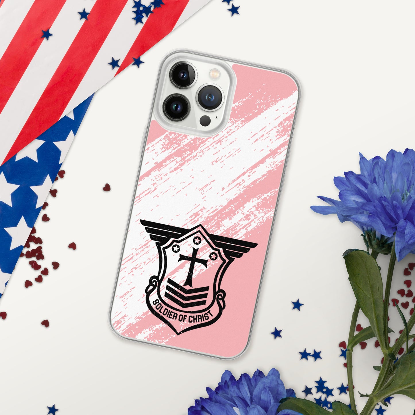 Soldier of Christ Black Rose Pink Brush Clear Case for iPhone®