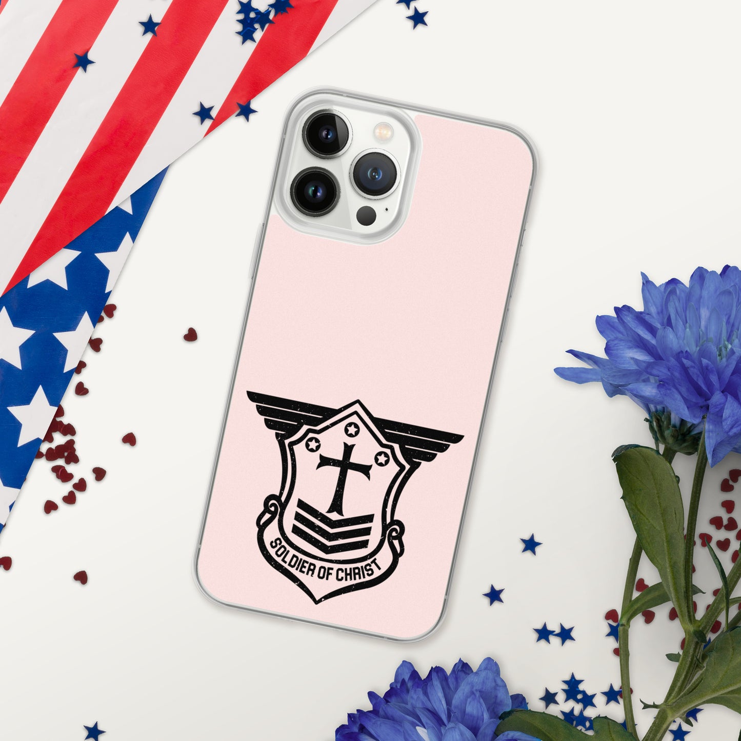 Soldier of Christ Black Rose Pink Clear Case for iPhone®