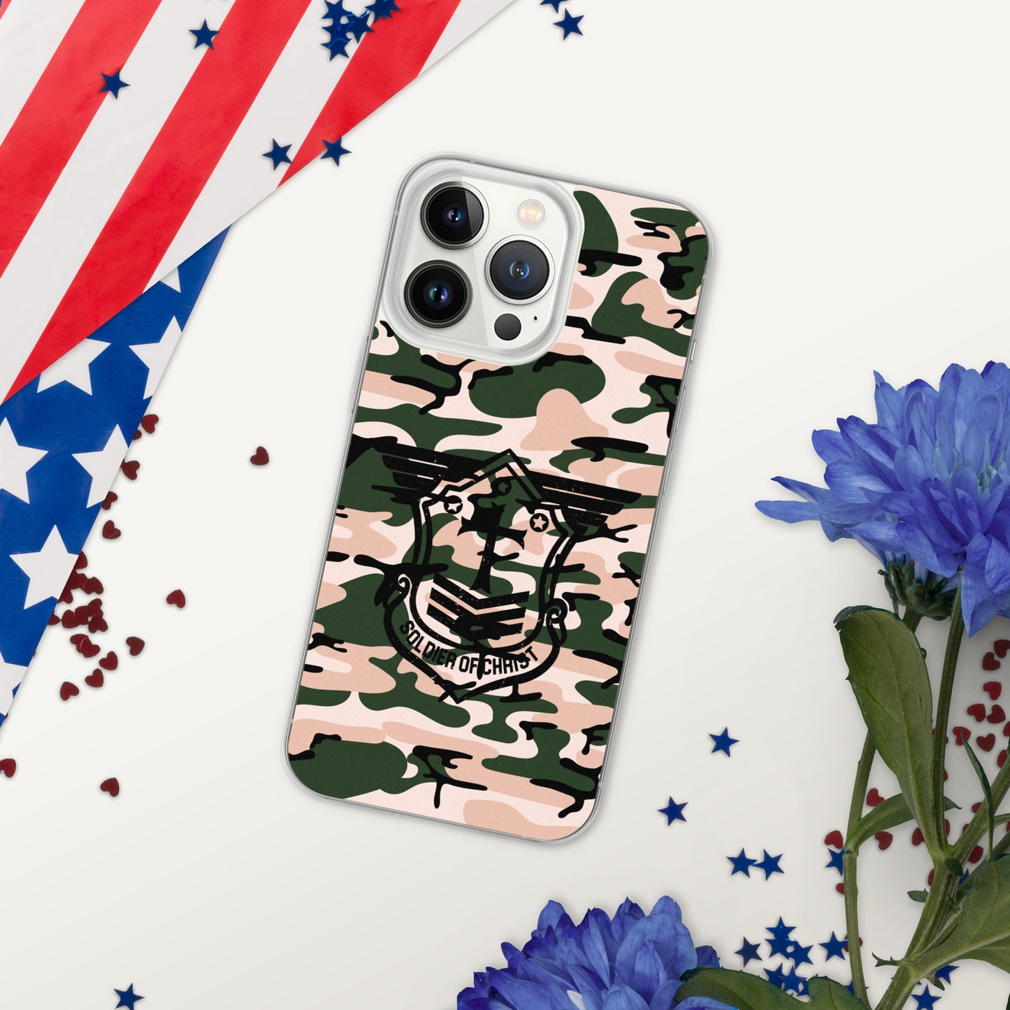 Soldier of Christ Black Camo Pink Clear Case for iPhone®