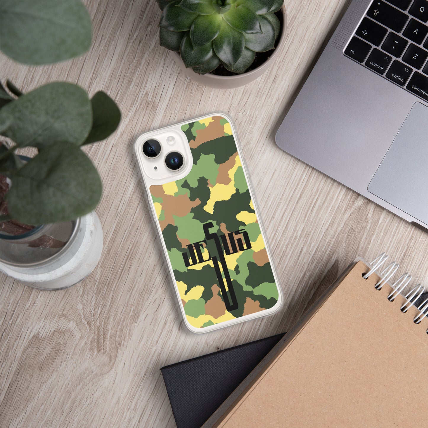 Jesus Cross Black Camo Green Clear Case for iPhone®