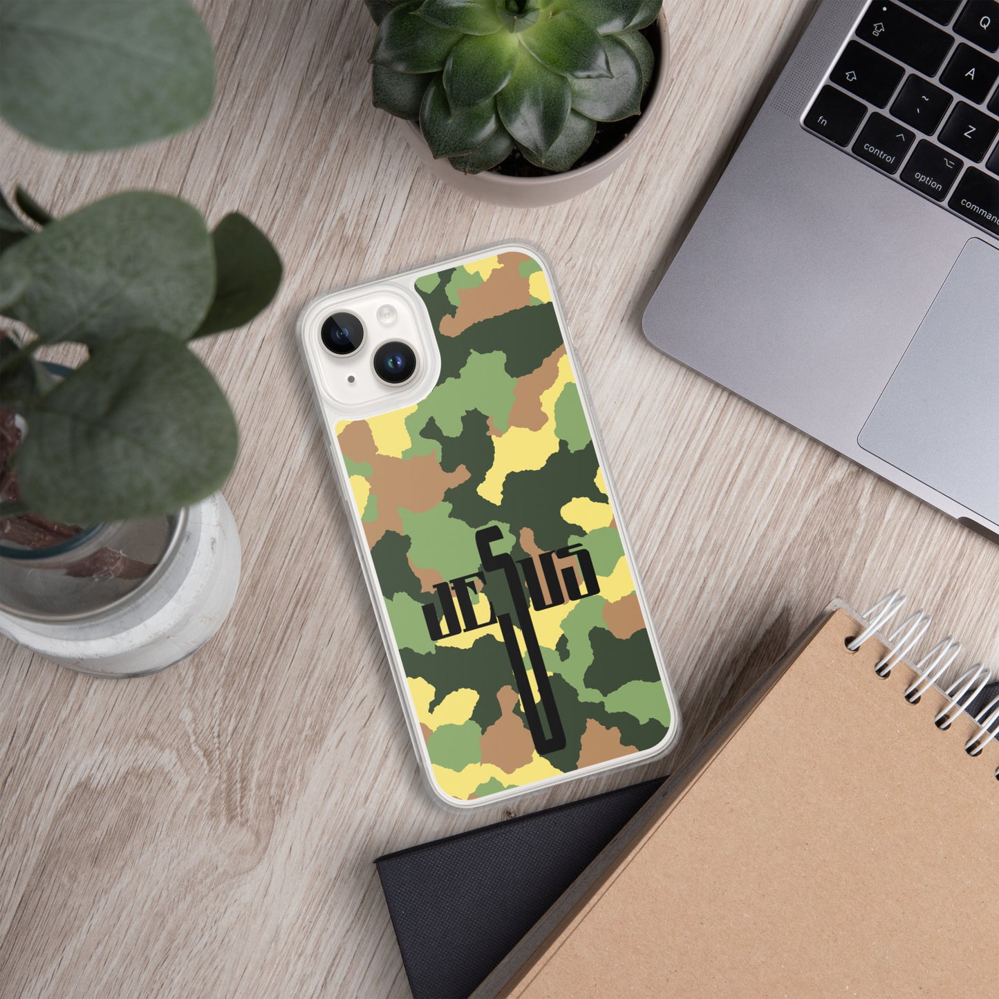 Jesus Cross Black Camo Green Clear Case for iPhone®