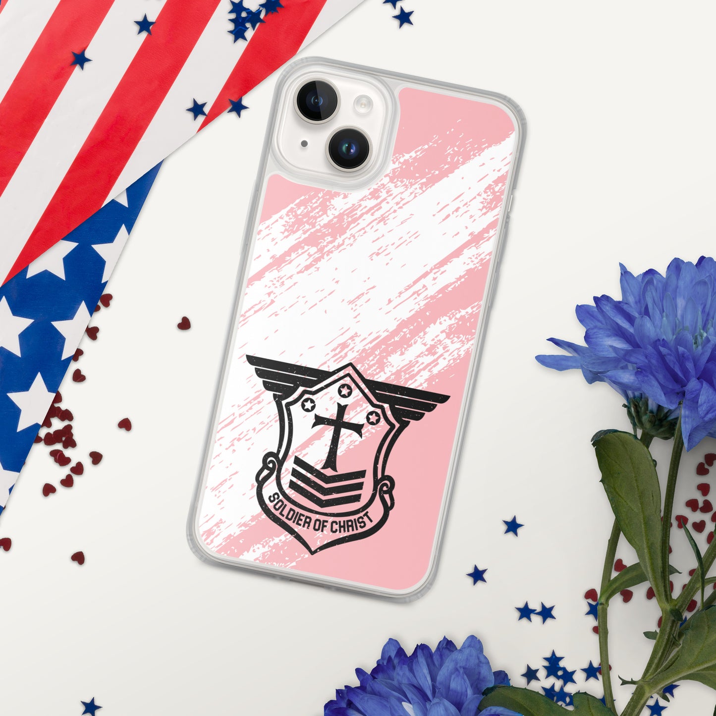 Soldier of Christ Black Rose Pink Brush Clear Case for iPhone®