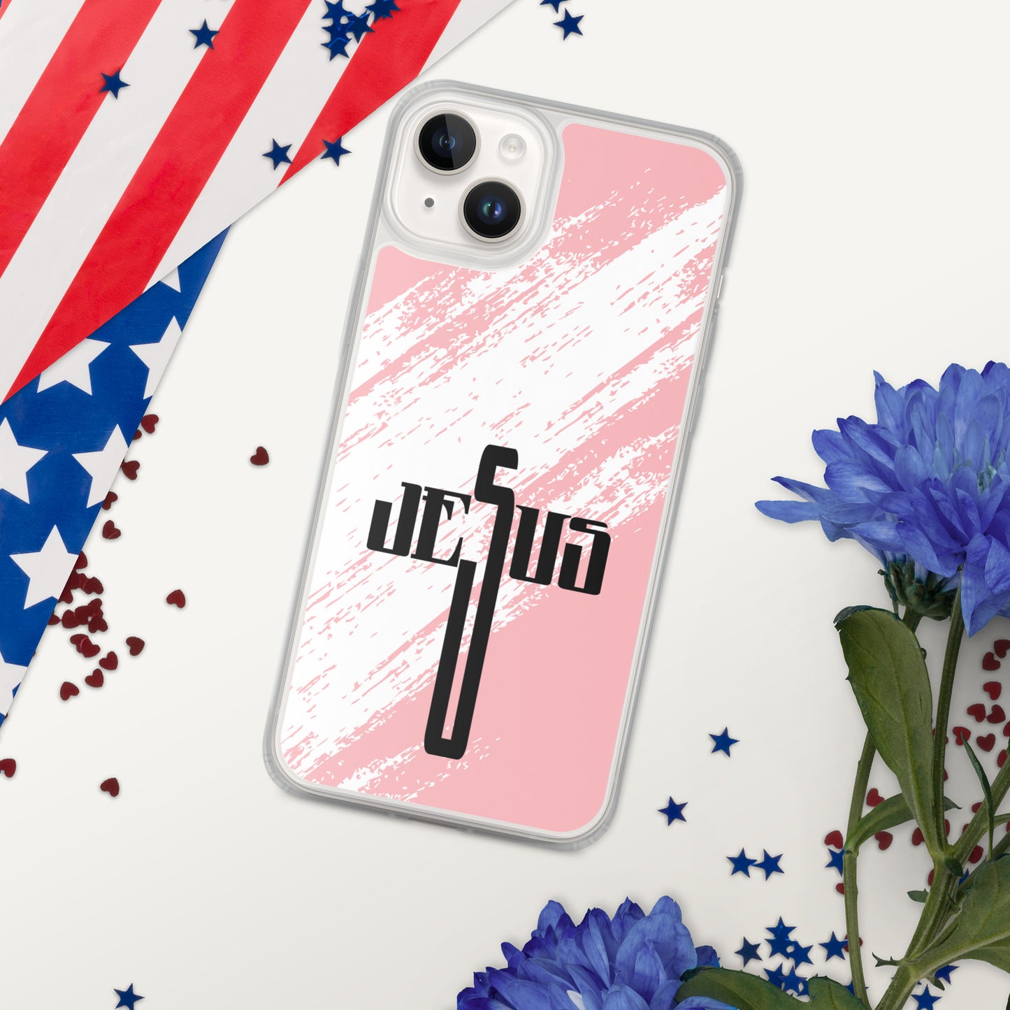 Jesus Cross Black Rose Pink Brush Clear Case for iPhone®