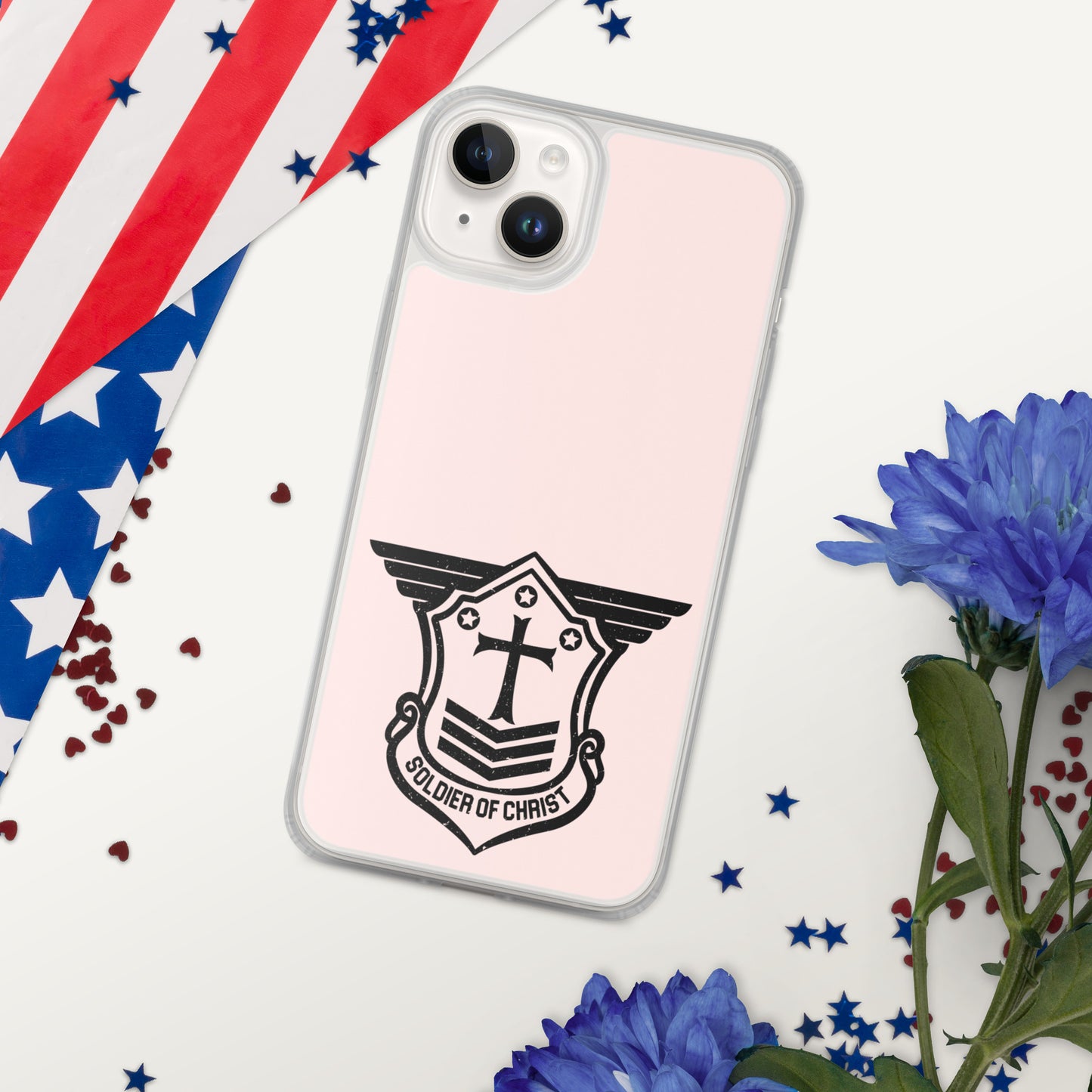 Soldier of Christ Black Rose Pink Clear Case for iPhone®