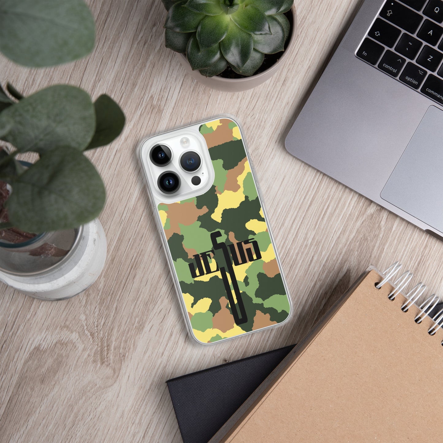 Jesus Cross Black Camo Green Clear Case for iPhone®