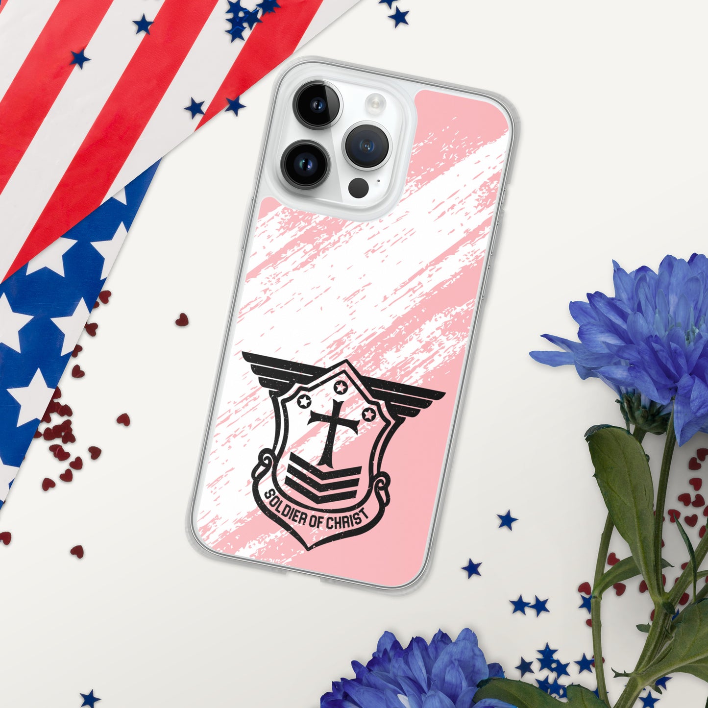 Soldier of Christ Black Rose Pink Brush Clear Case for iPhone®