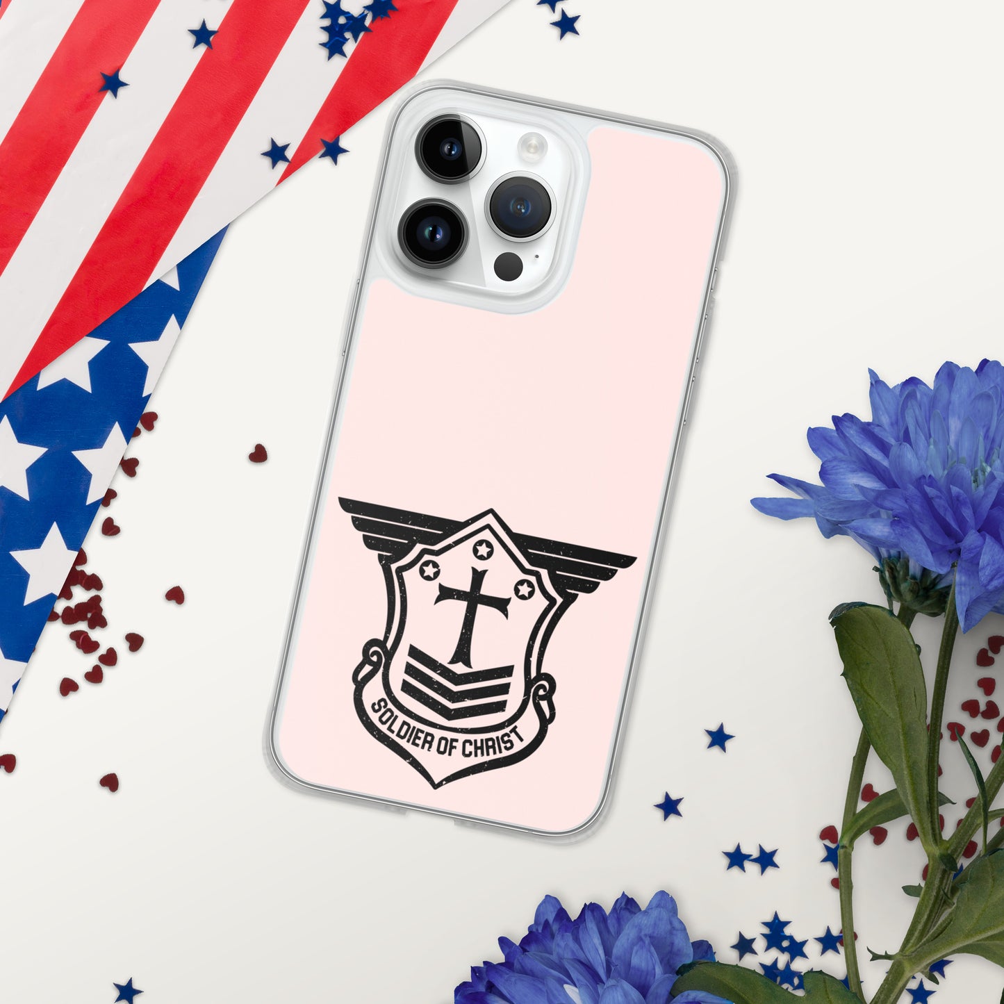 Soldier of Christ Black Rose Pink Clear Case for iPhone®