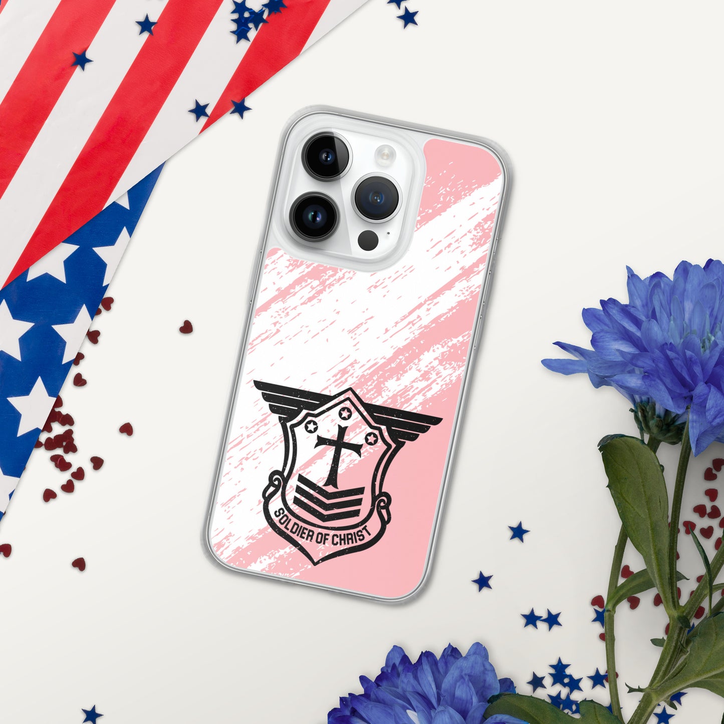 Soldier of Christ Black Rose Pink Brush Clear Case for iPhone®