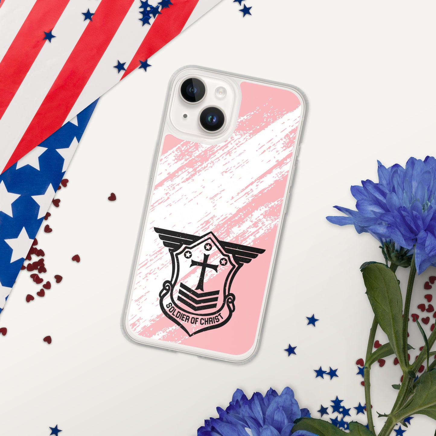 Soldier of Christ Black Rose Pink Brush Clear Case for iPhone®